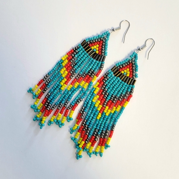Seed Bead Fringe Earrings / One Pair - Picture 1 of 2